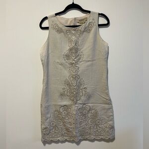 Embroidered 100% linen Dress in Cream